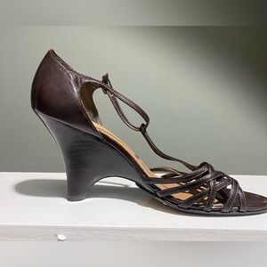 Joan and David Circa Brown Ankle Wedge Sandals size 10M